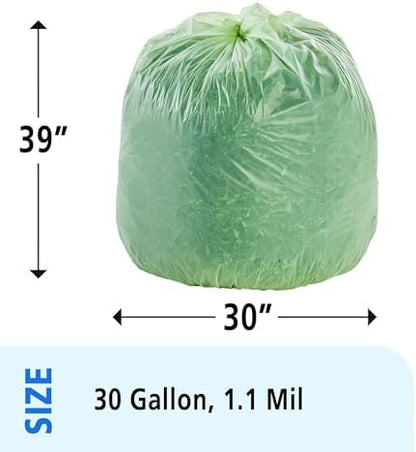 Stout by Envision Compostable Trash Bags, 30 Gallon 30" x 39", 48 Bags Per Case, ASTM6400, Green Bags, Made in America (E3039E11)
