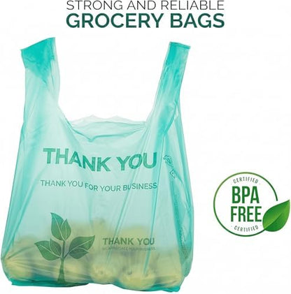 Stock Your Home Eco Grocery Bags Disposable T-Shirt Thank You Bag with Handles for Supermarket, Groceries, Produce, Shopping