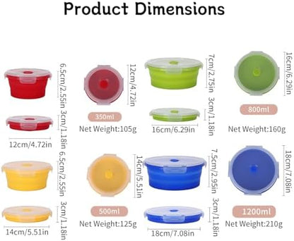 4 Collapsible Food Storage Containers, Silicone Food Storage Containers, Round Collapsible Bowls with lids, Microwave Freezer Dishwasher Safe (Colorful)