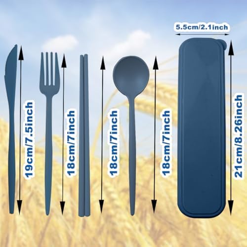 ELANE 4 Sets Reusable Travel Utensils Set with Case,Camping Cutlery Set Reusable Cutlery Set with Case,Utensil Sets for Lunch Picnic Daily Use Outdoor (darkblue)