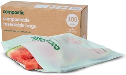 Compostic Compostable Gallon Bags, 100 Ct Bulk Pack, Zip-Seal