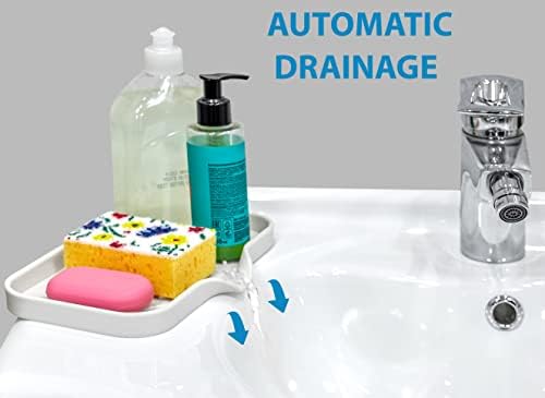 1 Pc Cream Silicone Sponge Holder | Sink Tray for Dish Sponges and Soap Organization | 9.45 x 5.51