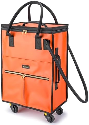 PASMAN Reusable Foldable Rolling Grocery Bag on 4 Wheels,Small,Matte-Orange