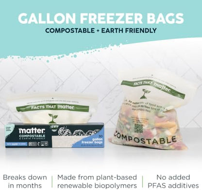 Matter Compostable Gallon Freezer Bags, Resealable, 30 Ct, Made From Plants