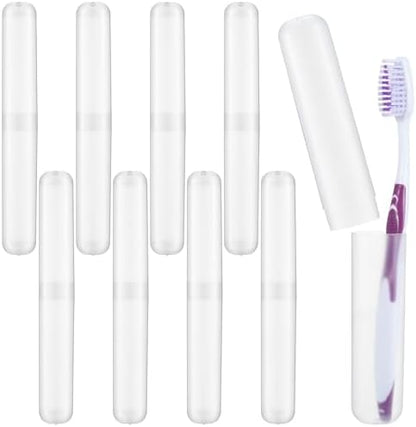 8 PCS Clear Toothbrush Travel Holder, Dust-Proof 7.8”×0.8“ Clear Tooth Brush Travel Case, Portable Tooth Brush Case Travels Storage for Family, Business Trips and Camping