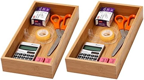 YBM Home Bamboo Drawer Organizer Storage Box for Kitchen Drawer, Junk Drawer, Office, Bedroom, Children Room, Craft, Sewing, and Bathroom, 2 Pack 6x15x2 inch