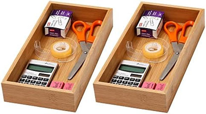 YBM Home Bamboo Drawer Organizer Storage Box for Kitchen Drawer, Junk Drawer, Office, Bedroom, Children Room, Craft, Sewing, and Bathroom, 2 Pack 6x15x2 inch