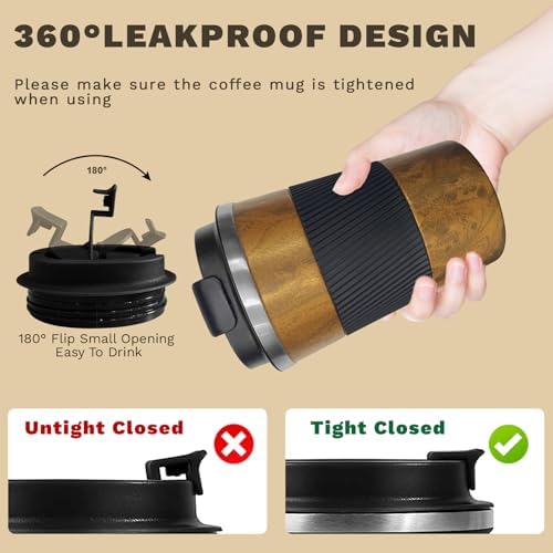 Vacuum Insulated Stainless Steel Travel Coffee Mug,Leak Proof Cup with Lid
