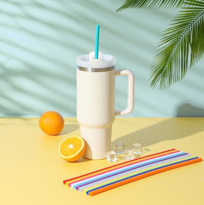 12 Pack Extra Long 14.5 inch Reusable Silicone Straws for Stanley 40 oz Tumbler 1 Gallon 128 75 64 OZ Tumbler, Large Water Bottle -Wine Bottle - Flexible Drinking Straws with 2 Cleaning Brushes