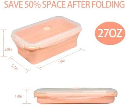 Plus 4PCS Foldable Silicone Food Storage Containers for Kitchen Storage for Leftovers Fruits and Meal Prep Dishwasher Safe Microwave Safe Ideal for Home and Travel (Pink, 27OZ)