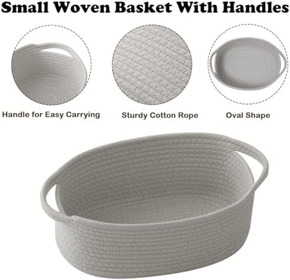 Grey Woven Rope Basket - Baby Gift Basket with Bag & Ribbon