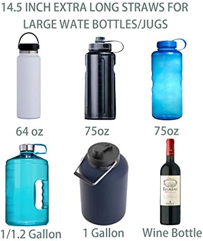 Extra Long 14.5 Inch Reusable Silicone Straws for Wine Bottle,1 Gallon/128 64 75 OZ Water Bottle,Mugs,1/Half Gallon Hydro Water Jug, Flexible Tall Giant Big Gallon Jug Drinking Straw With Brush-8 Pack