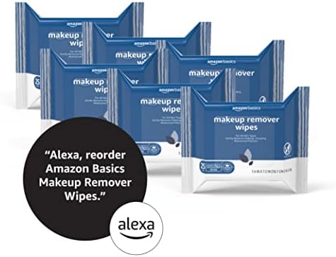 Amazon Basics Makeup Remover Wipes, Gentle Cleansing, Dermatologist Tested, Original, Plant Based, Alcohol-Free, Removes Waterproof Mascara, pH Balanced, 25 Count, 6-Pack
