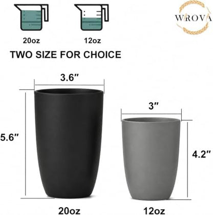 Wrova Wheat Straw Cups 6 PCS, 20 oz Plastic Cups Reusable Kitchen Cups, Dishwasher & Microwave Safe Large Coffee Cup, Unbreakable Water Plastic Glasses- Black & Gray