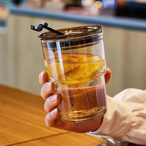 13oz Glass Iced Coffee Cups with Straw and Lid, Thick-Wall Glass Tumbler, Reusable Coffee Cup for Iced Coffee, Matcha, Cold Brew, Latte and Cold Drinks, Fits Car Cup Holders