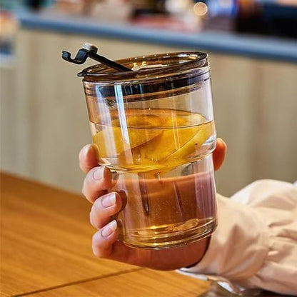 13oz Glass Iced Coffee Cups with Straw and Lid, Thick-Wall Glass Tumbler, Reusable Coffee Cup for Iced Coffee, Matcha, Cold Brew, Latte and Cold Drinks, Fits Car Cup Holders