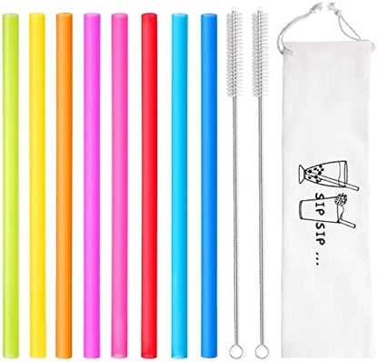 8 Pcs Extra Wide Reusable Smoothie & Boba Straws with 1 Bag & 2 Brushes - Multicolor Big Jumbo, BPA FREE Large Plastic Straws for Smoothies, Bubble Tea(Tapioca, Boba Pearls), Milkshakes