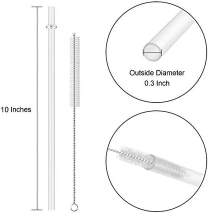 15 Pieces 10 Inch Clear Reusable Plastic Replacement Drinking Straws, Fit for 24 oz 32oz 40oz Mason Jars, Tumblers, BPA Free Unbreakable Drinking Straws with Cleaning Brush