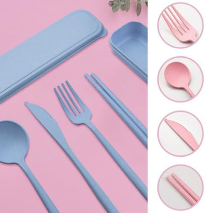 ELANE 4 Sets Reusable Travel Utensils Set with Case,Camping Cutlery Set Reusable Cutlery Set with Case,Utensil Sets for Lunch Picnic Daily Use Outdoor