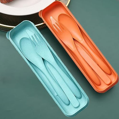 Reusable Travel Utensils Set with Case Wheat Straw Fork Spoon Knife Cutlery
