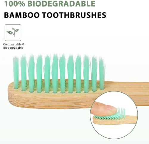 Tetragonal tree 20 Count Bamboo Toothbrushes - BPA Free Soft Bristles Natural Toothbrush Set - Biodegradable & Compostable Eco-Friendly Wooden Toothbrush, Multicolor