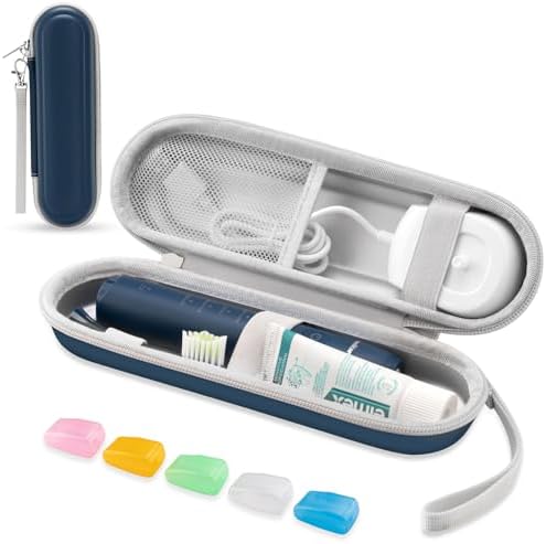 Toothbrush Travel Case for Oral B/Oral-B Pro 1000 1500 5000 7000 & Philips Sonicare 4100 1100 5300 5100 6100/iO Electric Toothbrush, Hard Protective Storage Bag (Deep blue case with toothbrush cap)