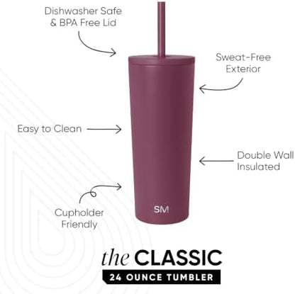 Simple Modern Iced Coffee Tumbler, Insulated | 24oz | Purple