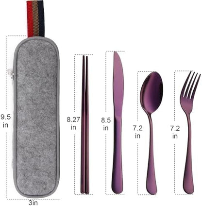 DEVICO Travel Utensils with Case, 5 Piece Portable Silverware Set for Work