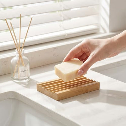 Wood Soap Dish Bamboo Soap Holder to Keep Soaps Dry in Kitchen