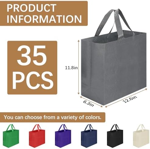 Reusable Grocery Bags 12.6 * 6.3 * 11.8 in - Non Woven Totes Bag with Reinforced Handles, Shopping Bags Bulk