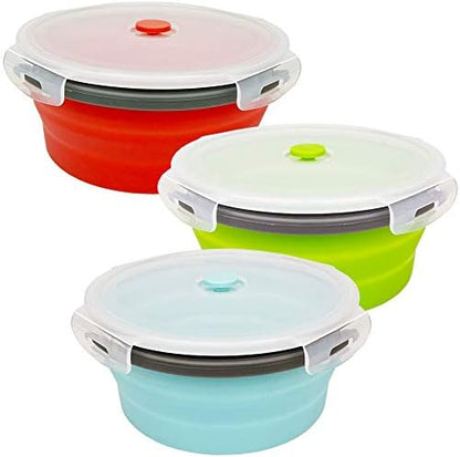 CARTINTS 1200ml Large Collapsible Food Containers Silicone Lunch Containers Silicone Leftover Food Containers, Ideal for Camping Travel, 3Pack