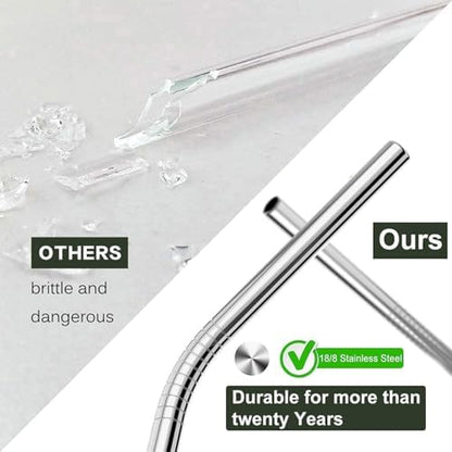 Vinaco 4 Pack 0.35" Wide Bore Reusable Stainless Steel Smoothie Straws