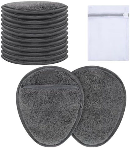 12 Pack Reusable Makeup Remover Pads Microfiber Facial Cleansing Cloths Soft Gentle Makeup Remover Towels for Face Eye Lips All Skin Types with Laundry Bag, 5.1×3.93 Inch, Grey