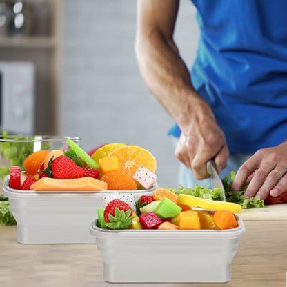 Hushee 24 Pcs Silicone Collapsible Food Storage Containers 17 oz Collapsible Snack Containers with Lid Vent Airtight Meal Prep Bento Lunch Box, Microwave Dishwasher Safe(Gray)
