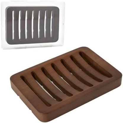 Curved Slotted Wood Soap Dish, 1 Pack, Dark Brown