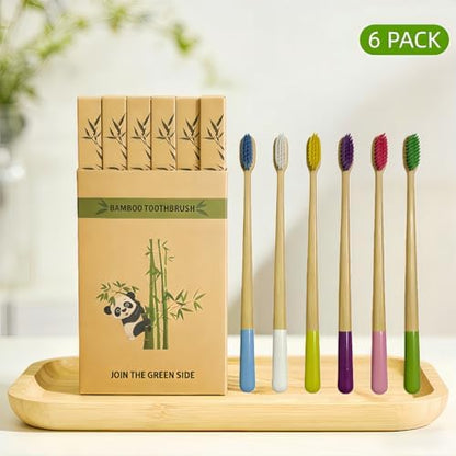 Gufiky Bamboo Toothbrushes Soft Bristles 6 Pack - Natural Wooden Toothbrush for Adults, Eco Friendly & Plastic Free Toothbrush with Cone Handle, Biodegradable & Non Toxic Tooth Brush Set