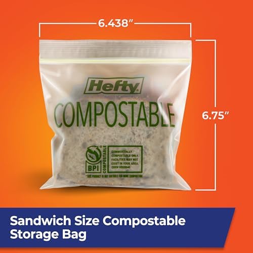 Hefty Compostable Press-To-Close Sandwich bags, 50 Count
