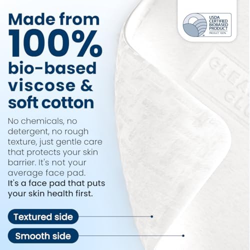 Clean Skin Club Clean² Pads 2.0 [NEW & Improved Edges] Guaranteed Not to Shed & Tear, Unique Triple Layers, Textured Side & Ultra Soft Side, Organic Disposable Cotton, Pair with Makeup Remover 2 Pack