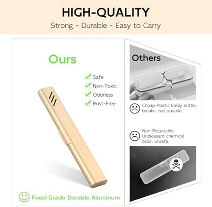Travel Toothbrush Case, Portable Toothbrush Holder, Durable Aluminum Toothbrush Storage Box, Small Breathable Manual Toothbrush Container for Traveling, School, Camping, Business Trip - Gold