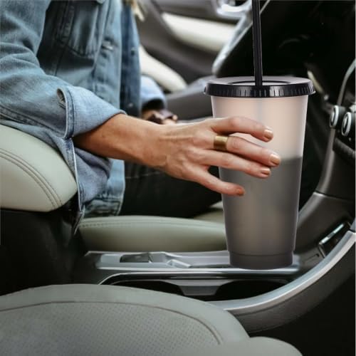 Color Changing Cups, 12 Pack 24oz Plastic Tumblers, Reusable Iced Coffee & Smoothie Cups with Lids and Straws for Parties and Travel (transparent, 12 Pack)