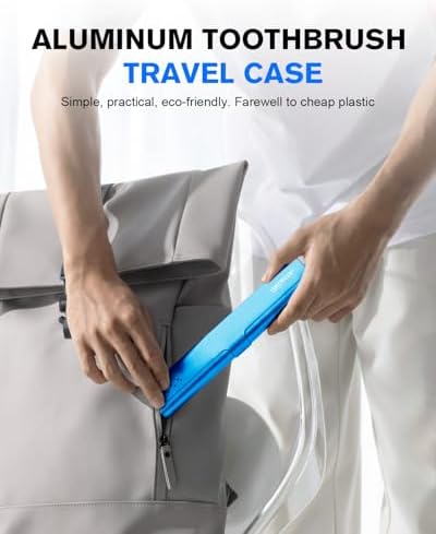 Toothbrush Case Cover for Traveling, Aluminum Toothbrush Holder for Manual Toothbrush + Mini Toothpaste, Portable Tooth Brush Storage Box for Camping Business Trip-Blue (1 Pack)