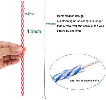 Dakoufish 12 Piece 12 Inch Reusable Plastic Thick Drinking Straws BPA Free Mason Jar Straws Transparent Small Stripe (12inch, Mix 12color)