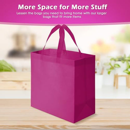 Reginary 50 Pcs Reusable Tote Bags Shopping Bags Non Woven, Rose Red