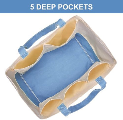 Reusable Grocery Bags Heavy Duty, 8.3 gal Foldable Large Canvas Tote Bag with Handles, Holds 60 lbs Canvas Shopping Bags, 3 Pack（Off White+Light Blue）