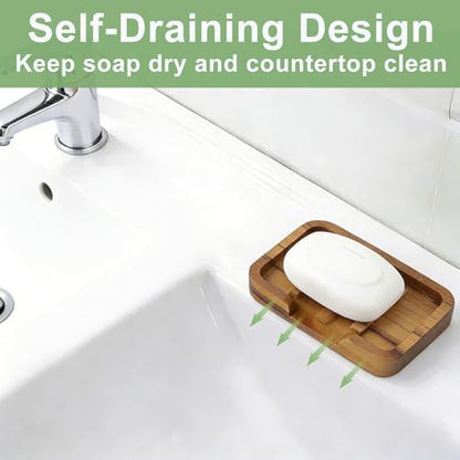 HTB Self Draining Soap Dish Teak Wood Keep Soap Dry