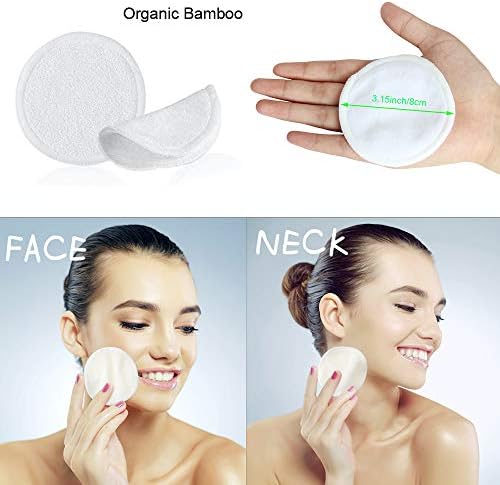 16 Pack Reusable Makeup Remover Pads with Laundry Bag - 2 Layers 3.15inch Cotton Rounds Pads, Washable Facial Cleansing Cloths Eye Makeup Remove Face Wipe (Chemical Free Velour)