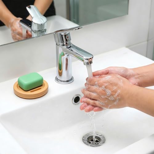 16 Pcs Bamboo Soap Dishes, Wooden Soap Holder with Drainage - Round Natural Soaps Trays for Bathroom, Kitchen, Shower (3.2 Inch)