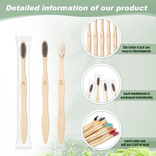 Sieral 60 Pcs Bamboo Toothbrushes Bulk, Individually Wrapped,Letter