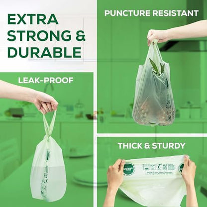 ANECO 100% Compostable Food Waste Bags 2.6 Gallon With Handles, 45 Count