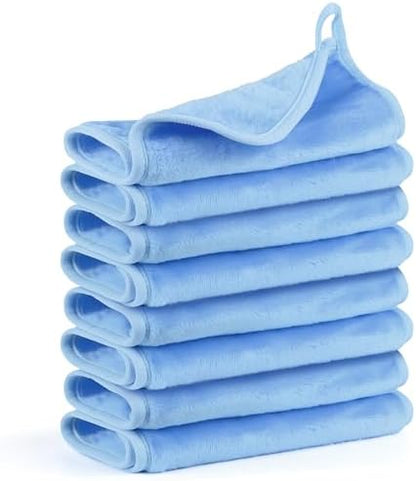 8 Pack Makeup Remover Cloth,13x7 Inch Reusable Makeup Remover Towels, Ultra Soft Microfiber Face Cloth Reusable Facial Washcloths, Blue